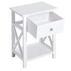 Side Table, Farmhouse End Table With Storage Drawer, Open Shelf And X-Frame