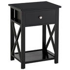 Side Table, Farmhouse End Table With Storage Drawer, Open Shelf And X-Frame