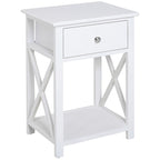 Side Table, Farmhouse End Table With Storage Drawer, Open Shelf And X-Frame