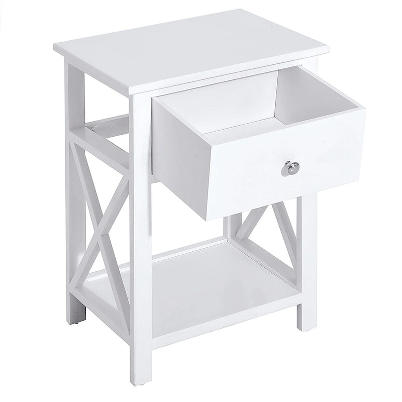 Side Table, Farmhouse End Table With Storage Drawer, Open Shelf And X-Frame
