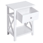 Side Table, Farmhouse End Table With Storage Drawer, Open Shelf And X-Frame