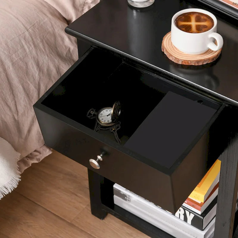 Side Table, Farmhouse End Table With Storage Drawer, Open Shelf And X-Frame