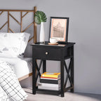 Side Table, Farmhouse End Table With Storage Drawer, Open Shelf And X-Frame