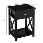 Side Table, Farmhouse End Table With Storage Drawer, Open Shelf And X-Frame