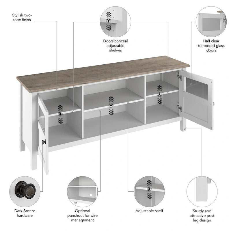Bush Furniture Mayfield 60W TV Stand with Doors and Shelves.
