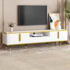 TV Stand with Open Storage Shelf for TVs Up to 85,with Cabinets and Drawers, Practical Media Console with Unique Legs