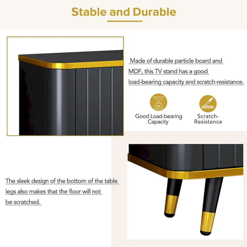 TV Stand with Open Storage Shelf for TVs Up to 85,with Cabinets and Drawers, Practical Media Console with Unique Legs