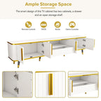 TV Stand with Open Storage Shelf for TVs Up to 85,with Cabinets and Drawers, Practical Media Console with Unique Legs