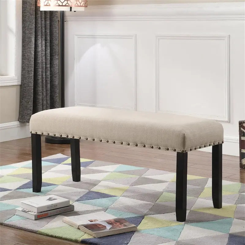 Fabric Dining Bench with Nailhead Trim and Wood Frame