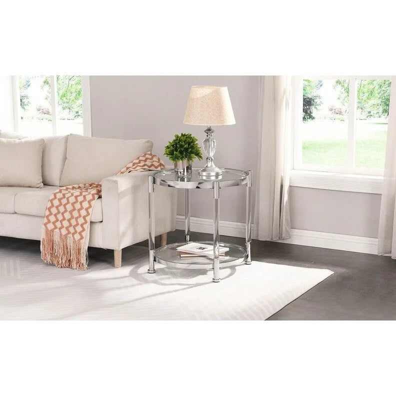Grondin Modern Contemporary 2-Tier Tempered Glass Top End Table Side Table with Steel and Acrylic Frame
