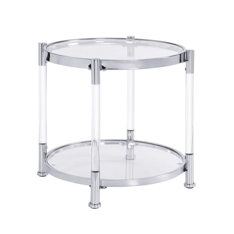 Grondin Modern Contemporary 2-Tier Tempered Glass Top End Table Side Table with Steel and Acrylic Frame