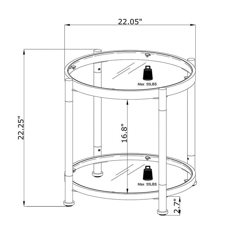Grondin Modern Contemporary 2-Tier Tempered Glass Top End Table Side Table with Steel and Acrylic Frame