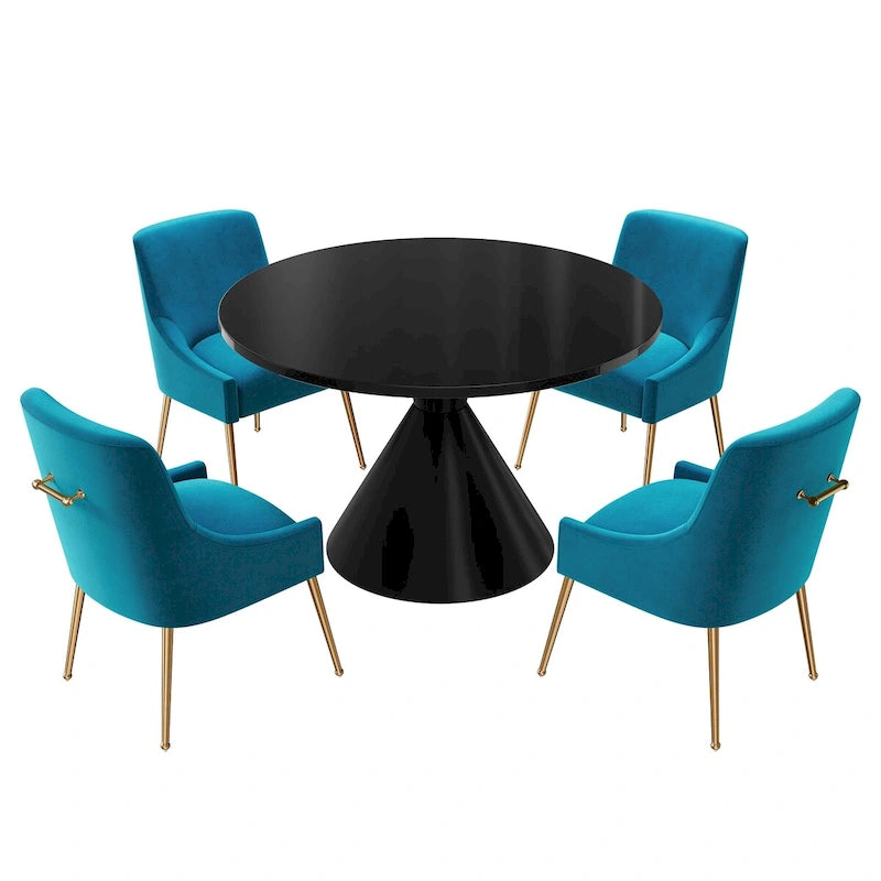 48 Light Luxury Black High Gloss Large Countertop Dining Table with Velvet Dining Chair Set