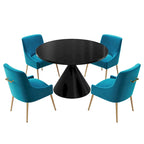 48 Light Luxury Black High Gloss Large Countertop Dining Table with Velvet Dining Chair Set