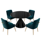 48 Light Luxury Black High Gloss Large Countertop Dining Table with Velvet Dining Chair Set