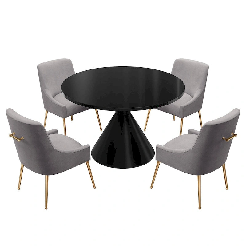 48 Light Luxury Black High Gloss Large Countertop Dining Table with Velvet Dining Chair Set