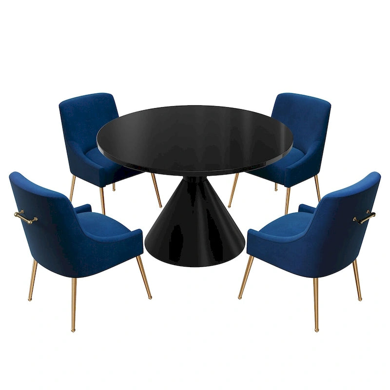 48 Light Luxury Black High Gloss Large Countertop Dining Table with Velvet Dining Chair Set