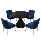 48 Light Luxury Black High Gloss Large Countertop Dining Table with Velvet Dining Chair Set