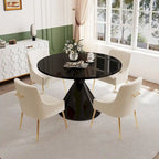 48 Light Luxury Black High Gloss Large Countertop Dining Table with Velvet Dining Chair Set