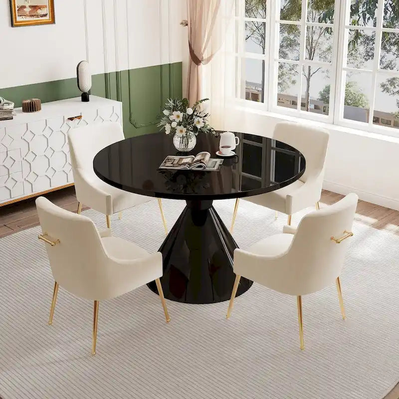 48 Light Luxury Black High Gloss Large Countertop Dining Table with Velvet Dining Chair Set