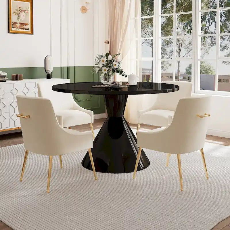 48 Light Luxury Black High Gloss Large Countertop Dining Table with Velvet Dining Chair Set