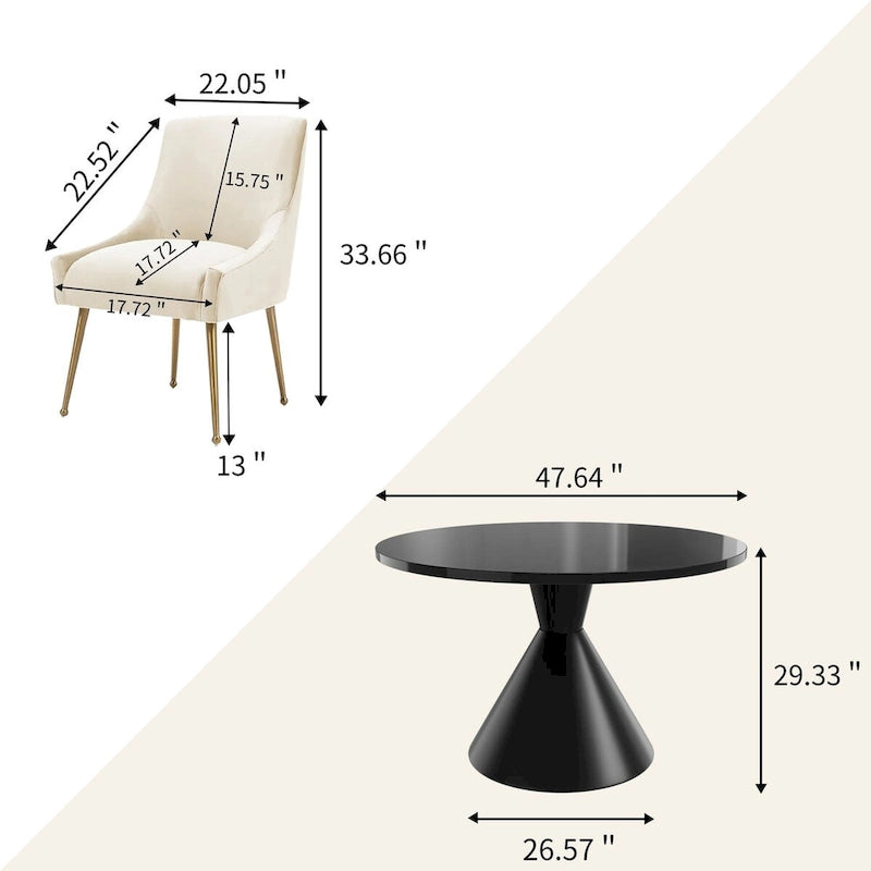 48 Light Luxury Black High Gloss Large Countertop Dining Table with Velvet Dining Chair Set