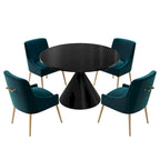 48 Light Luxury Black High Gloss Large Countertop Dining Table with Velvet Dining Chair Set