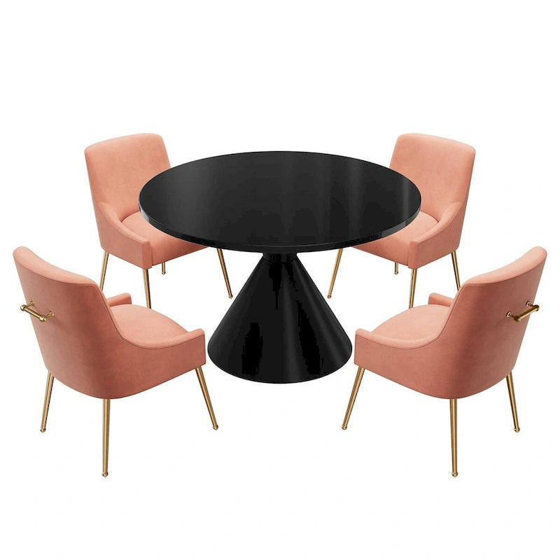 48 Light Luxury Black High Gloss Large Countertop Dining Table with Velvet Dining Chair Set