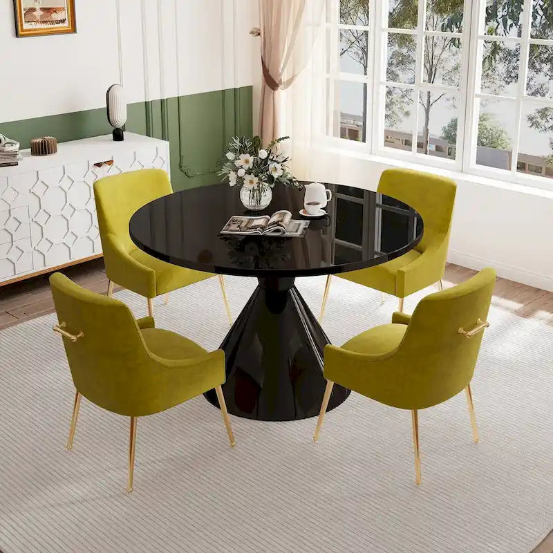 48 Light Luxury Black High Gloss Large Countertop Dining Table with Velvet Dining Chair Set