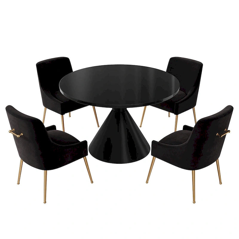 48 Light Luxury Black High Gloss Large Countertop Dining Table with Velvet Dining Chair Set