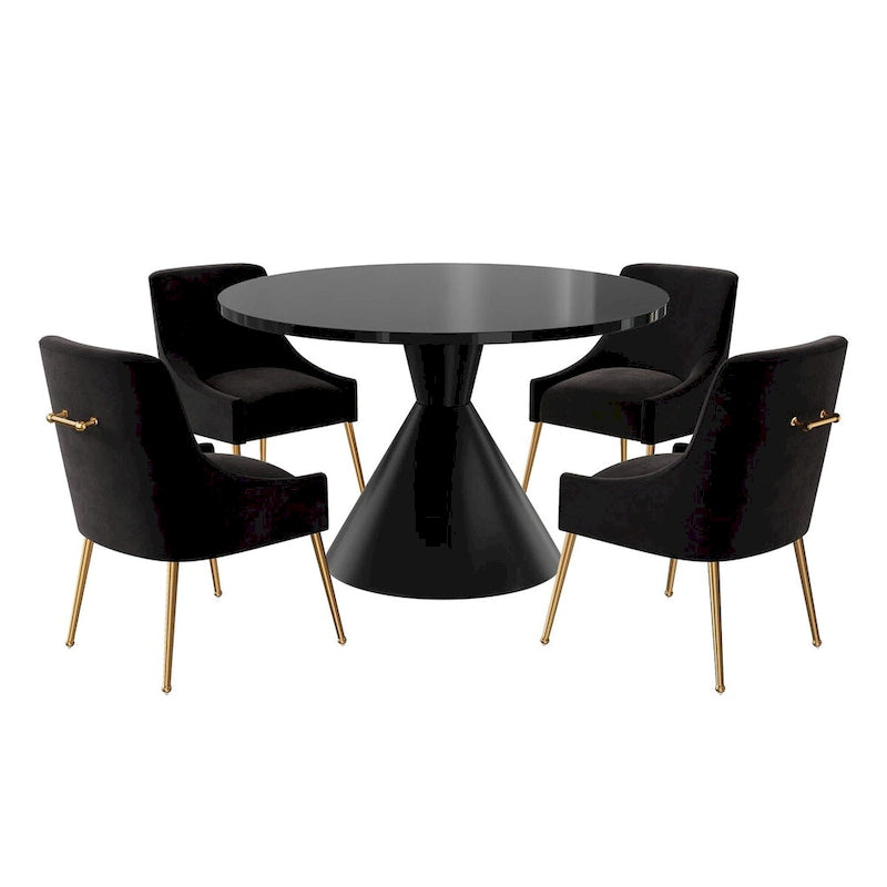 48 Light Luxury Black High Gloss Large Countertop Dining Table with Velvet Dining Chair Set