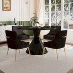 48 Light Luxury Black High Gloss Large Countertop Dining Table with Velvet Dining Chair Set