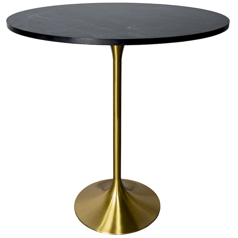 LeisureMod Verve 36 Round Dining Table with MDF Wood TableTop and Brushed Gold Base for Kitchen & Dining Room