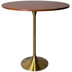 LeisureMod Verve 36 Round Dining Table with MDF Wood TableTop and Brushed Gold Base for Kitchen & Dining Room
