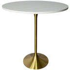 LeisureMod Verve 36 Round Dining Table with MDF Wood TableTop and Brushed Gold Base for Kitchen & Dining Room