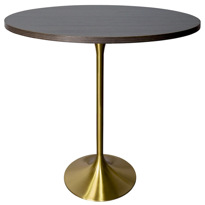 LeisureMod Verve 36 Round Dining Table with MDF Wood TableTop and Brushed Gold Base for Kitchen & Dining Room