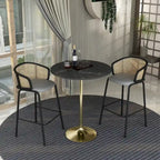 LeisureMod Verve 36 Round Dining Table with MDF Wood TableTop and Brushed Gold Base for Kitchen & Dining Room