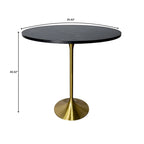 LeisureMod Verve 36 Round Dining Table with MDF Wood TableTop and Brushed Gold Base for Kitchen & Dining Room
