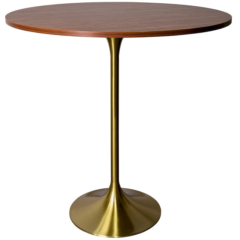 LeisureMod Verve 36 Round Dining Table with MDF Wood TableTop and Brushed Gold Base for Kitchen & Dining Room