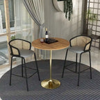 LeisureMod Verve 36 Round Dining Table with MDF Wood TableTop and Brushed Gold Base for Kitchen & Dining Room