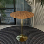 LeisureMod Verve 36 Round Dining Table with MDF Wood TableTop and Brushed Gold Base for Kitchen & Dining Room