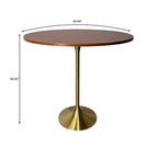 LeisureMod Verve 36 Round Dining Table with MDF Wood TableTop and Brushed Gold Base for Kitchen & Dining Room
