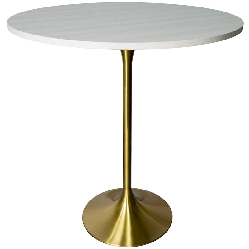 LeisureMod Verve 36 Round Dining Table with MDF Wood TableTop and Brushed Gold Base for Kitchen & Dining Room