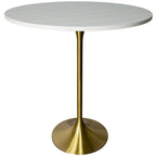 LeisureMod Verve 36 Round Dining Table with MDF Wood TableTop and Brushed Gold Base for Kitchen & Dining Room