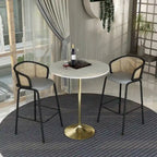 LeisureMod Verve 36 Round Dining Table with MDF Wood TableTop and Brushed Gold Base for Kitchen & Dining Room
