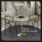 LeisureMod Verve 36 Round Dining Table with MDF Wood TableTop and Brushed Gold Base for Kitchen & Dining Room