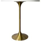 LeisureMod Verve 36 Round Dining Table with MDF Wood TableTop and Brushed Gold Base for Kitchen & Dining Room