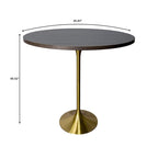 LeisureMod Verve 36 Round Dining Table with MDF Wood TableTop and Brushed Gold Base for Kitchen & Dining Room
