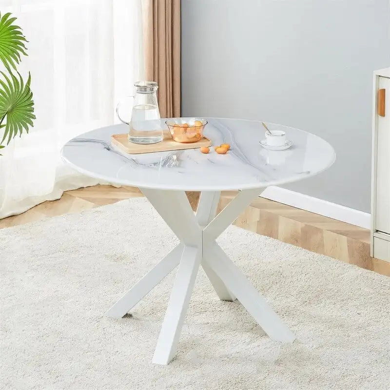 Grondin Mid-Century Modern Round Dininig Table with MDF Top and Pedestal Base, 42.1 End Table Leisure Table