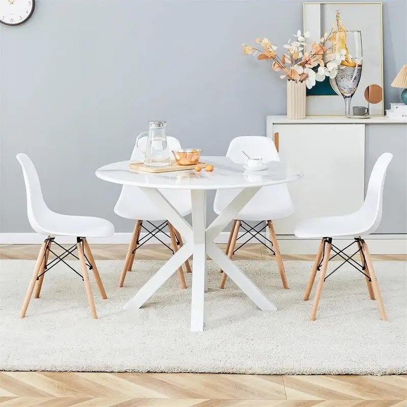 Grondin Mid-Century Modern Round Dininig Table with MDF Top and Pedestal Base, 42.1 End Table Leisure Table